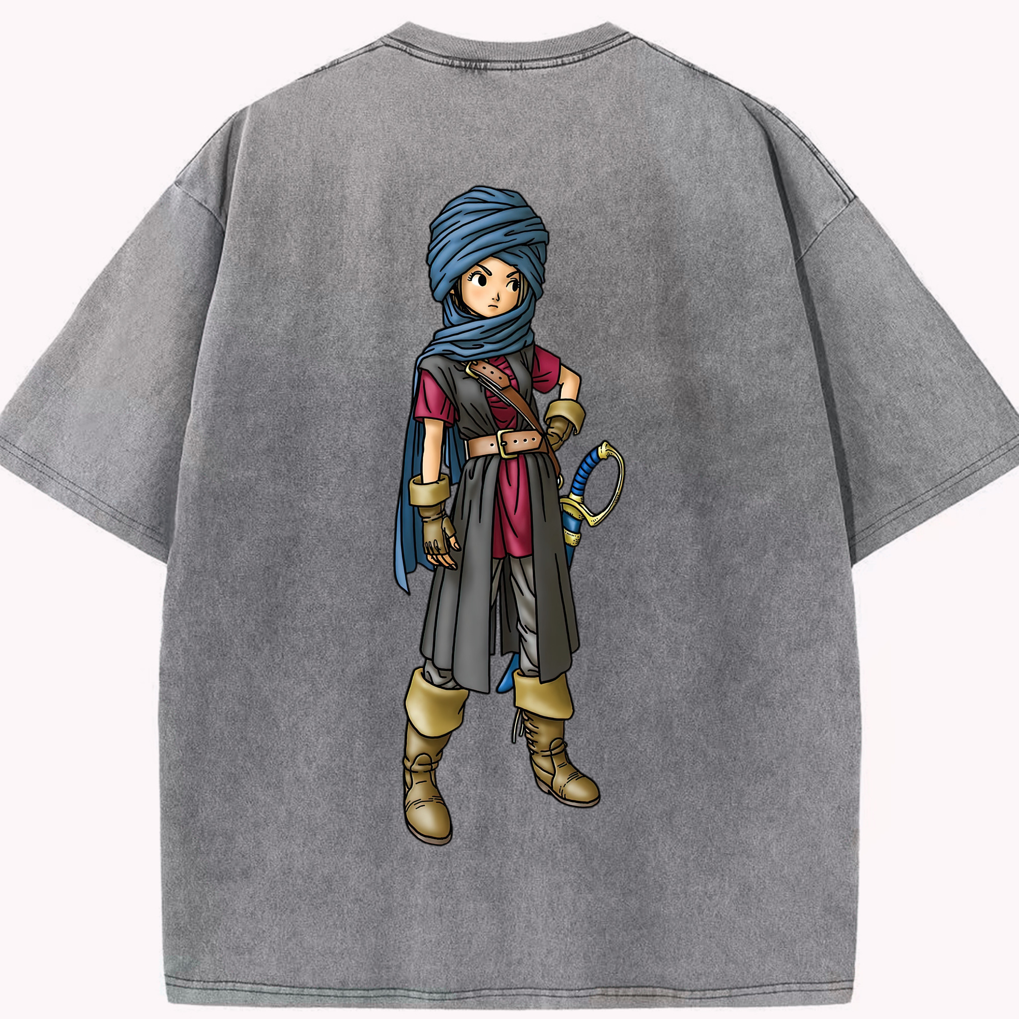 （画像用） ドラゴンクエスト Doragon Kuesuto Dragon Quest 綿100% ヴィンテージ風 半袖Tシャツ（背面プリント）