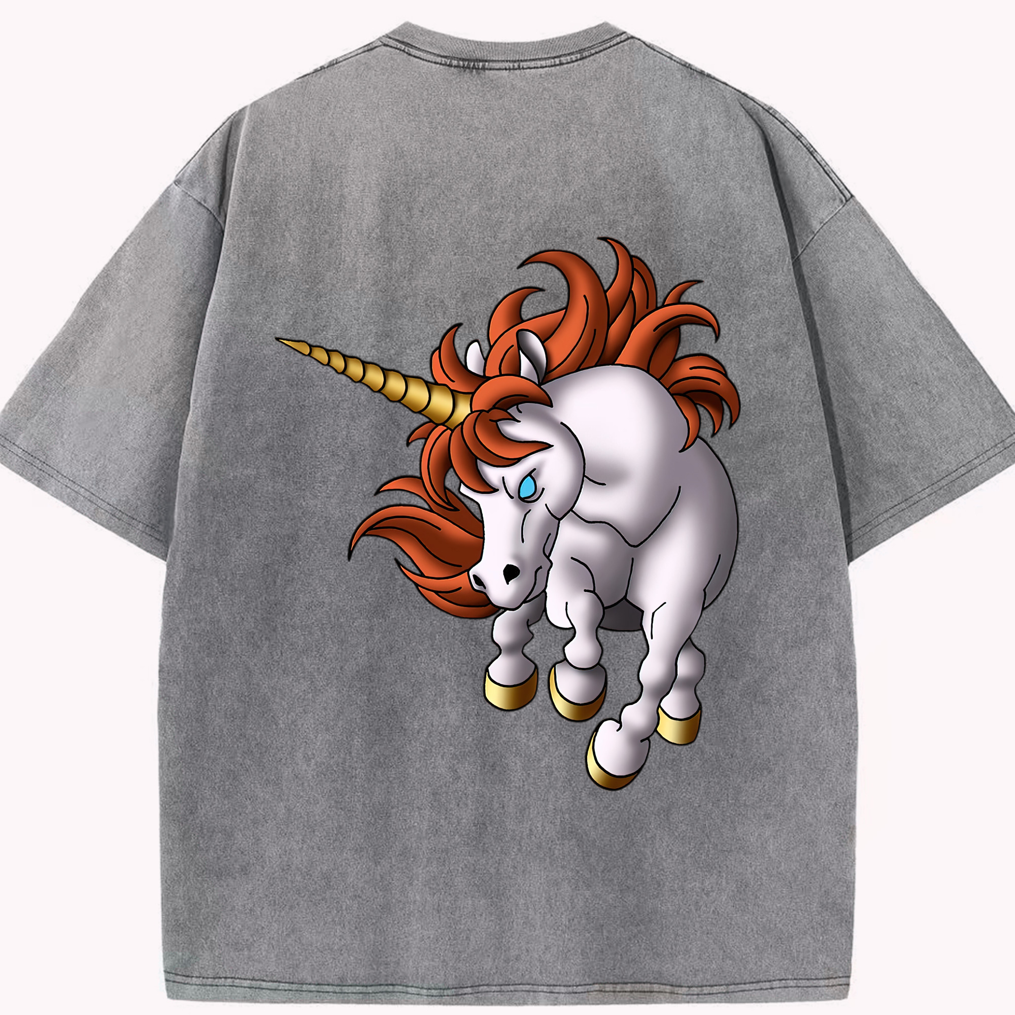 （画像用） ドラゴンクエスト Doragon Kuesuto Dragon Quest 綿100% ヴィンテージ風 半袖Tシャツ（背面プリント）