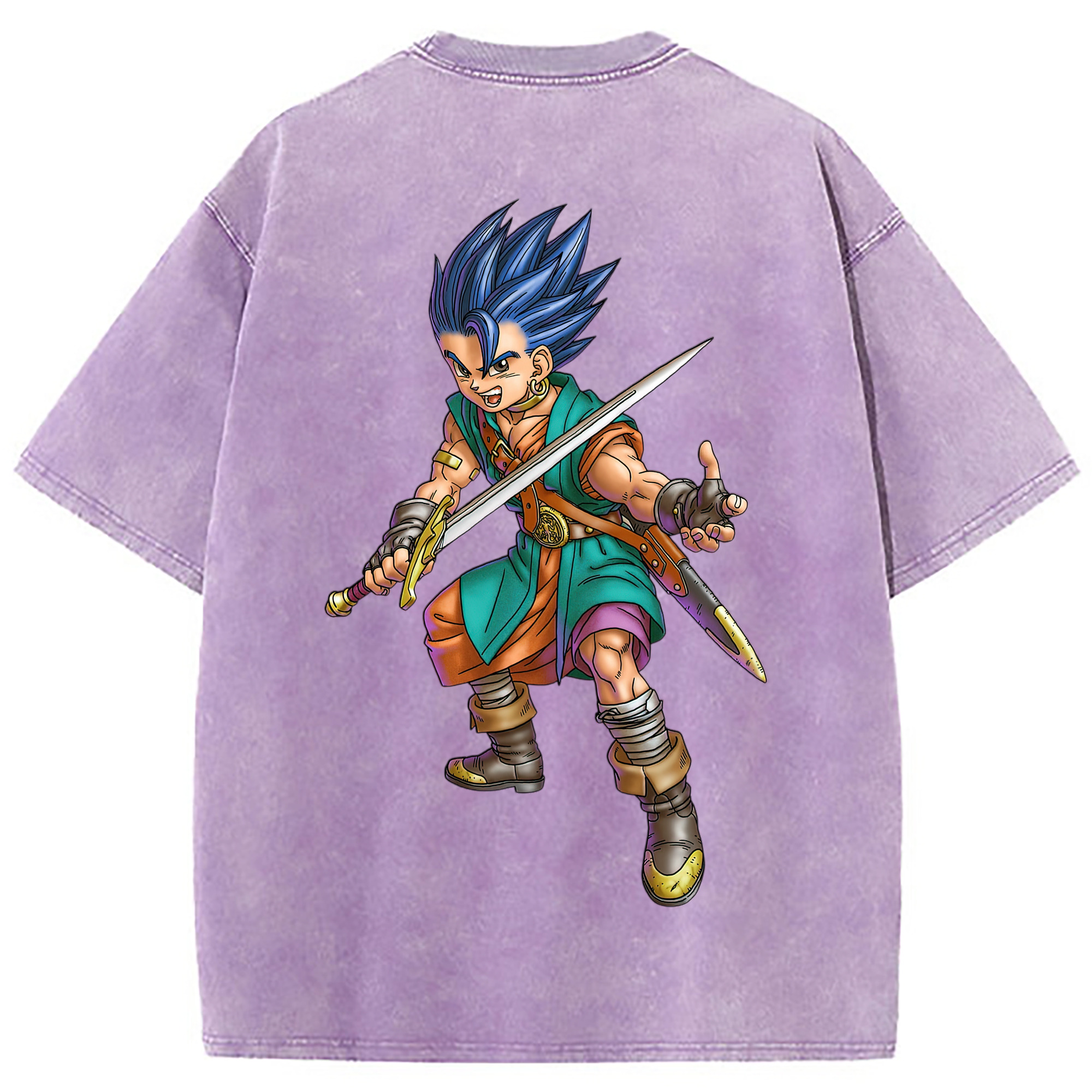 （画像用） ドラゴンクエスト Doragon Kuesuto Dragon Quest 綿100% ヴィンテージ風 半袖Tシャツ（背面プリント）