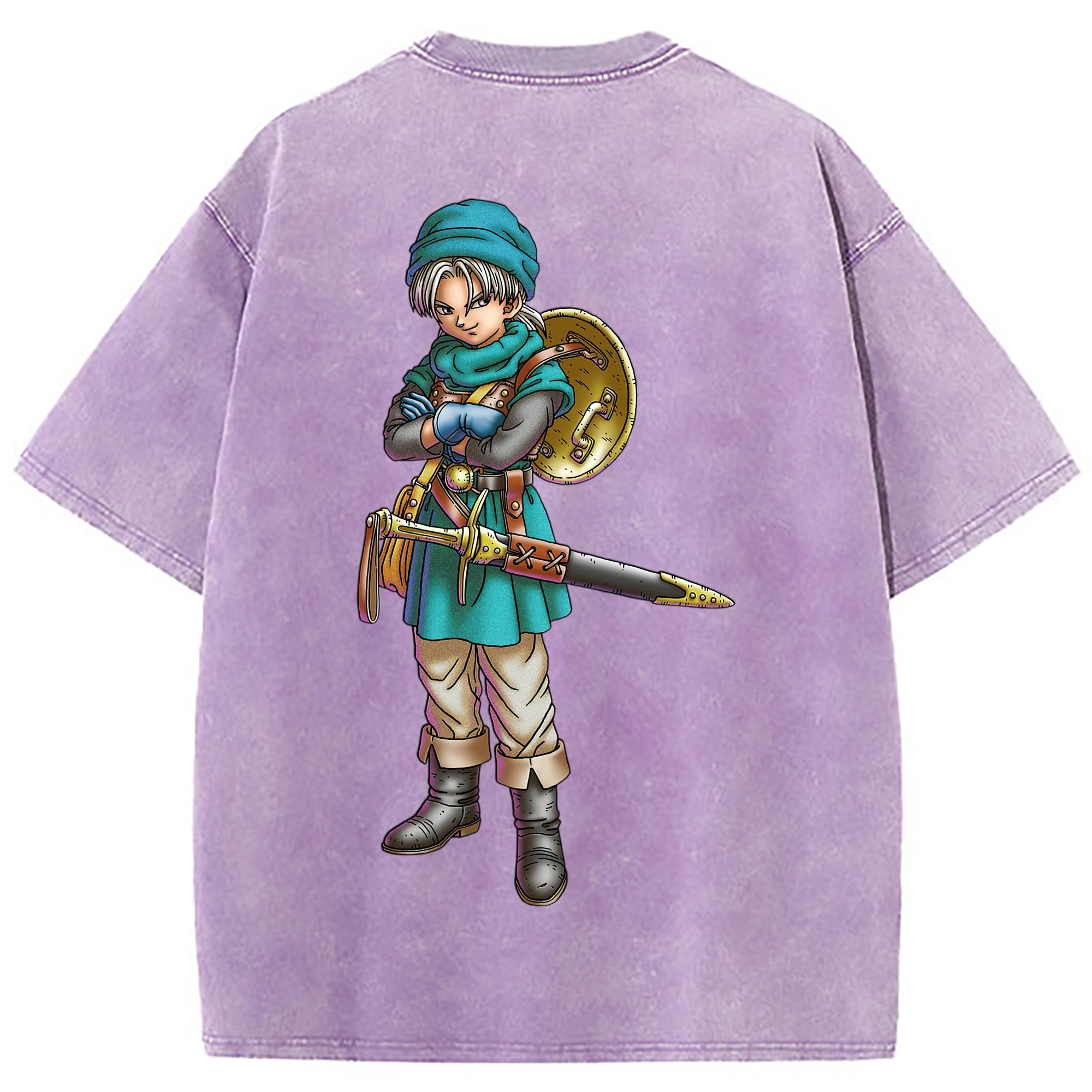 （画像用） ドラゴンクエスト Doragon Kuesuto Dragon Quest 綿100% ヴィンテージ風 半袖Tシャツ（背面プリント）