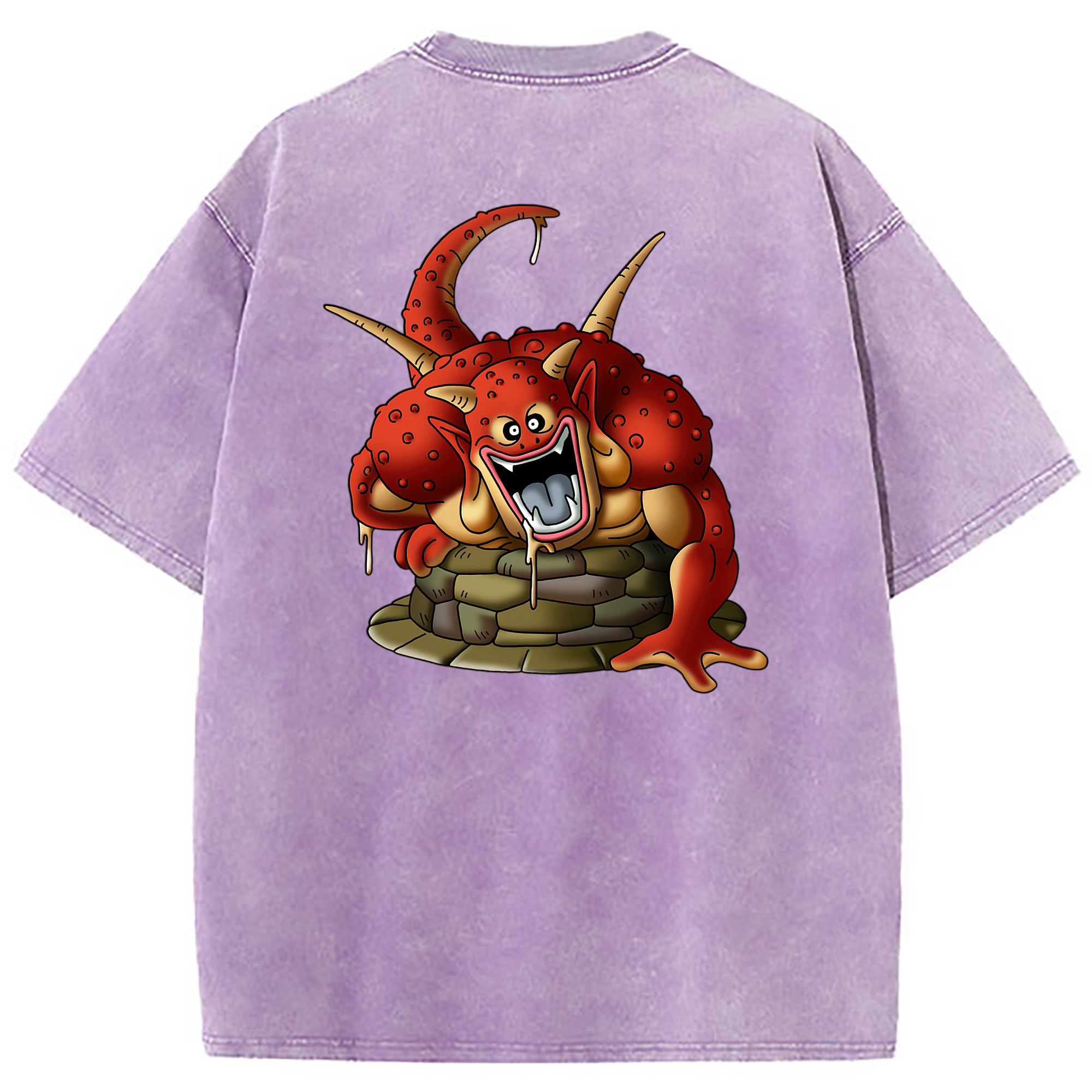 （画像用） ドラゴンクエスト Doragon Kuesuto Dragon Quest 綿100% ヴィンテージ風 半袖Tシャツ（背面プリント）