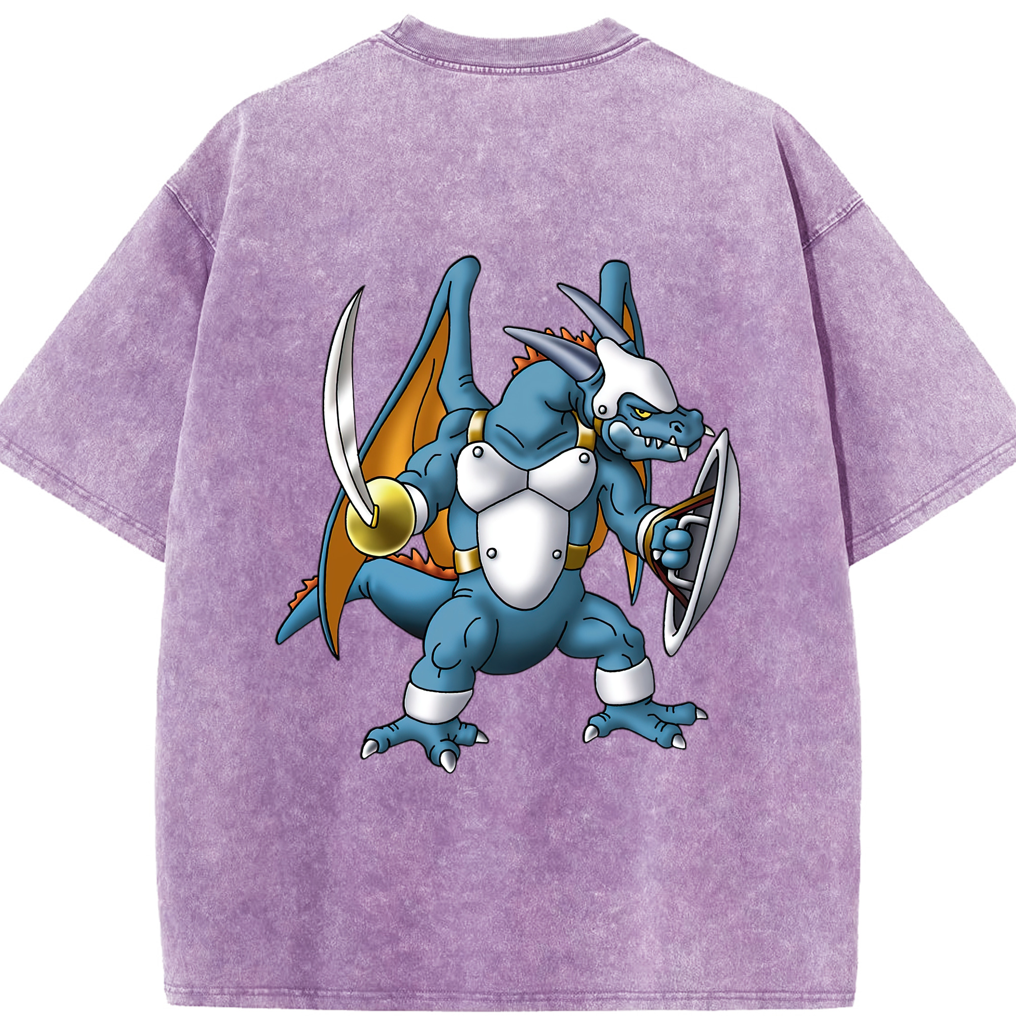 （画像用） ドラゴンクエスト Doragon Kuesuto Dragon Quest 綿100% ヴィンテージ風 半袖Tシャツ（背面プリント）