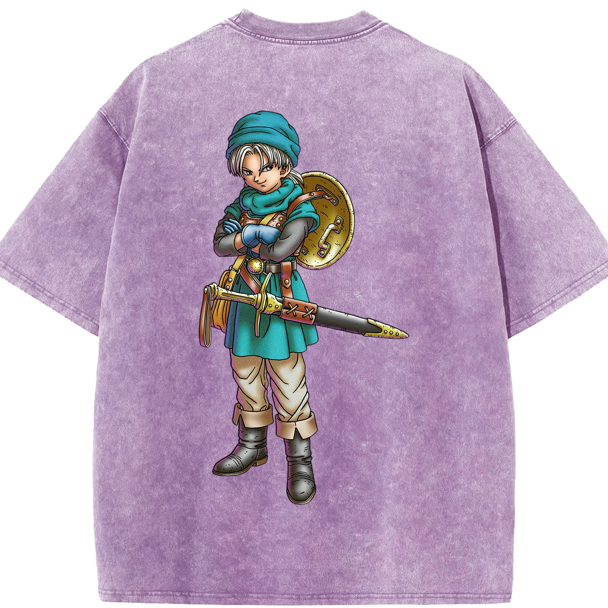 （画像用） ドラゴンクエスト Doragon Kuesuto Dragon Quest 綿100% ヴィンテージ風 半袖Tシャツ（背面プリント）