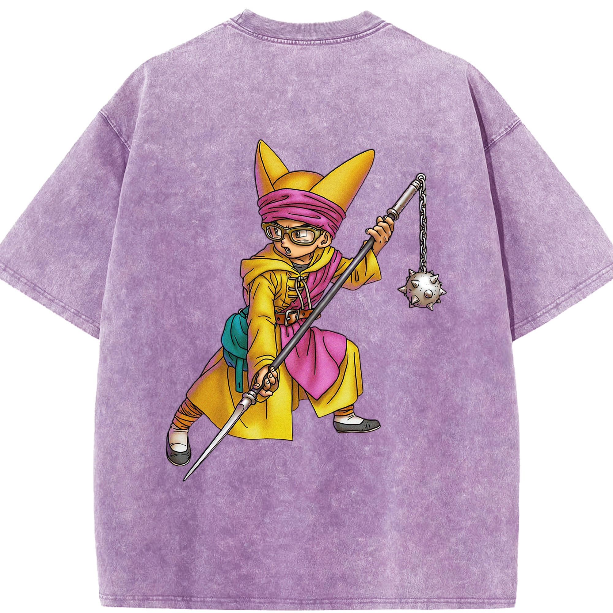 （画像用） ドラゴンクエスト Doragon Kuesuto Dragon Quest 綿100% ヴィンテージ風 半袖Tシャツ（背面プリント）