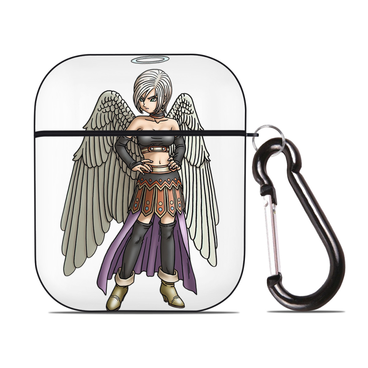 （画像用） ドラゴンクエスト Doragon Kuesuto Dragon Quest AirPods 第2世代保護ケース ハードシェル ブラック 耐衝撃・防指紋・カラビナ付き