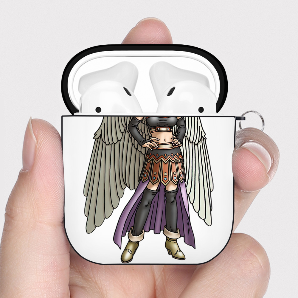 （画像用） ドラゴンクエスト Doragon Kuesuto Dragon Quest AirPods 第2世代保護ケース ハードシェル ブラック 耐衝撃・防指紋・カラビナ付き