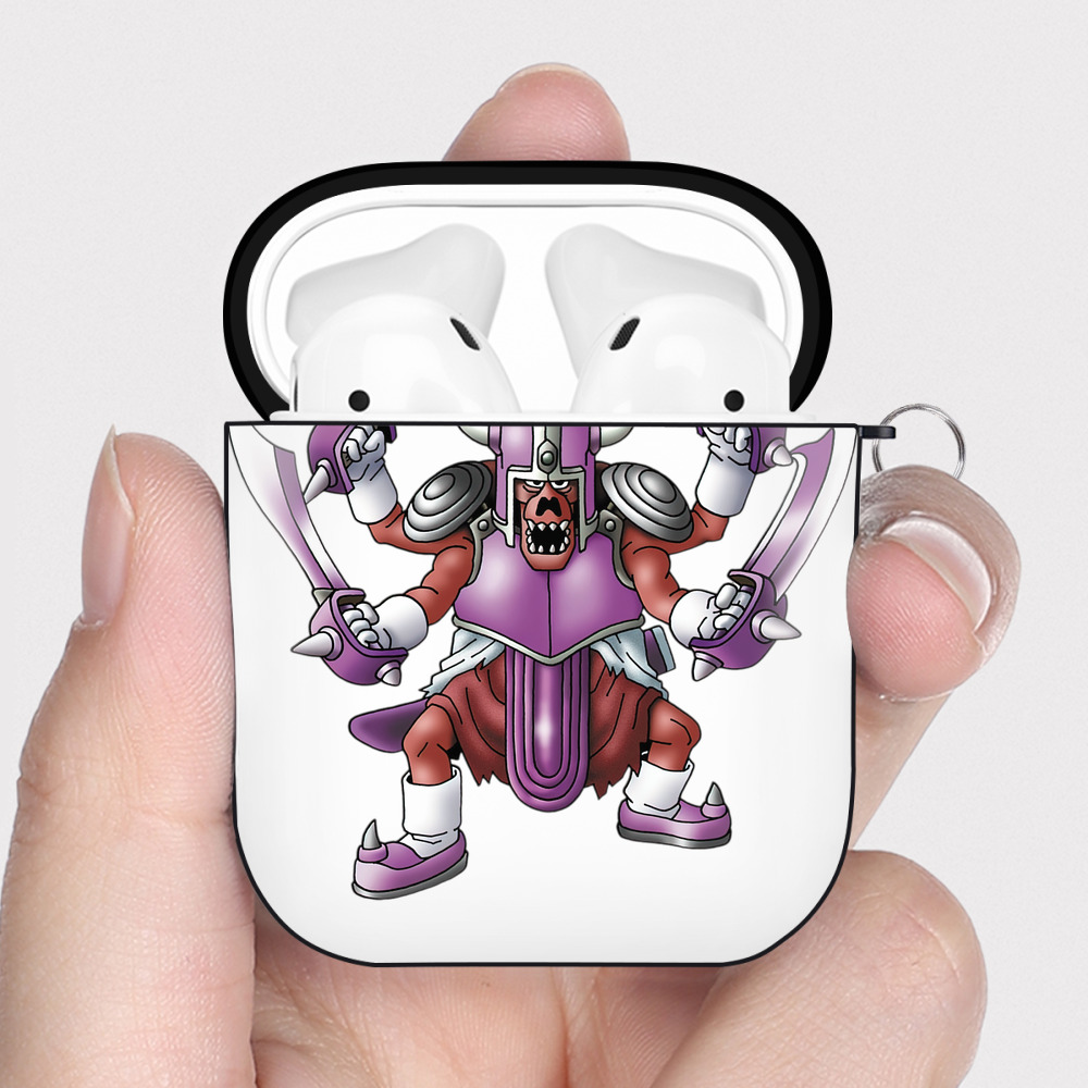 （画像用） ドラゴンクエスト Doragon Kuesuto Dragon Quest AirPods 第2世代保護ケース ハードシェル ブラック 耐衝撃・防指紋・カラビナ付き
