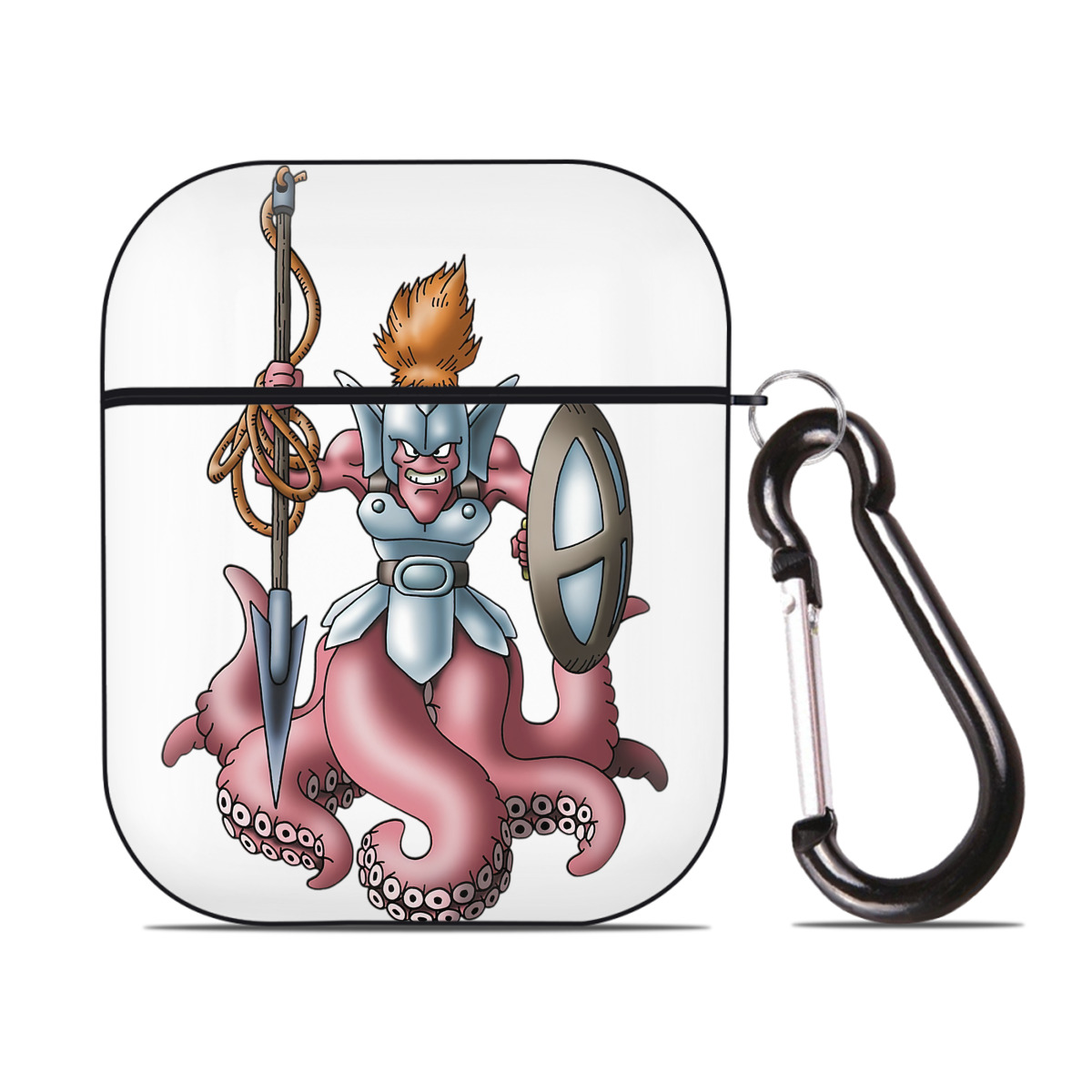 （画像用） ドラゴンクエスト Doragon Kuesuto Dragon Quest AirPods 第2世代保護ケース ハードシェル ブラック 耐衝撃・防指紋・カラビナ付き