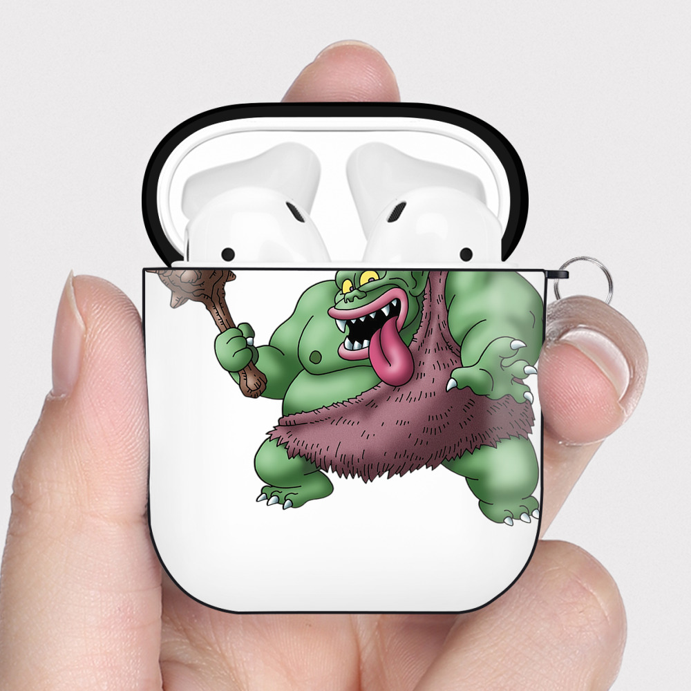 （画像用） ドラゴンクエスト Doragon Kuesuto Dragon Quest AirPods 第2世代保護ケース ハードシェル ブラック 耐衝撃・防指紋・カラビナ付き