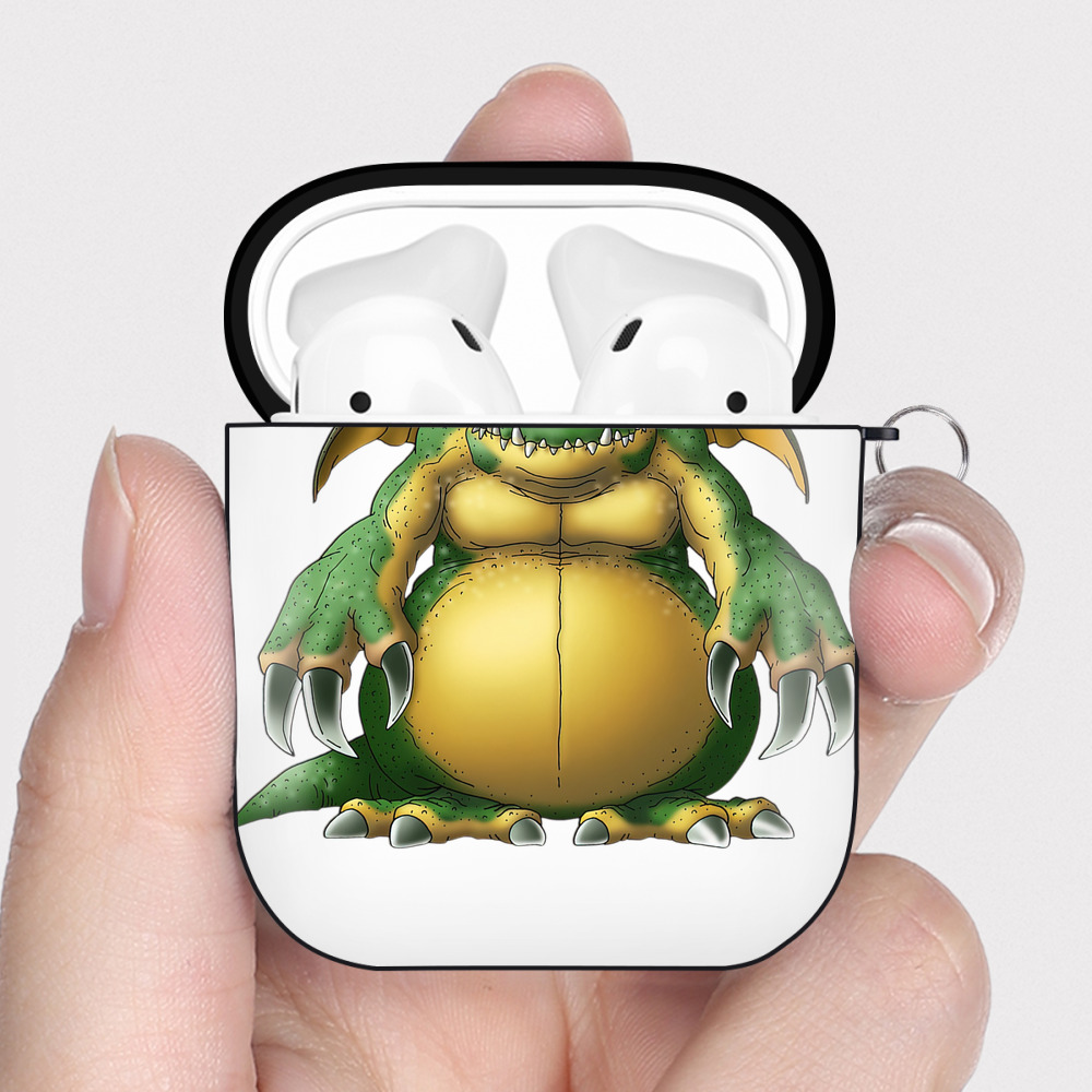（画像用） ドラゴンクエスト Doragon Kuesuto Dragon Quest AirPods 第2世代保護ケース ハードシェル ブラック 耐衝撃・防指紋・カラビナ付き
