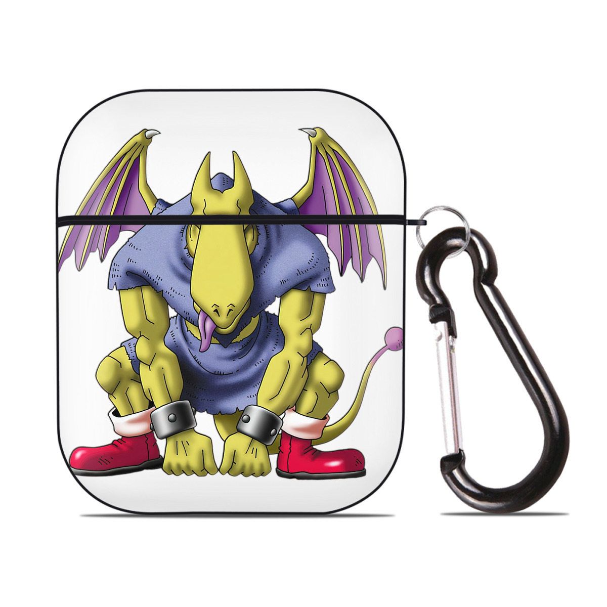 （画像用） ドラゴンクエスト Doragon Kuesuto Dragon Quest AirPods 第2世代保護ケース ハードシェル ブラック 耐衝撃・防指紋・カラビナ付き