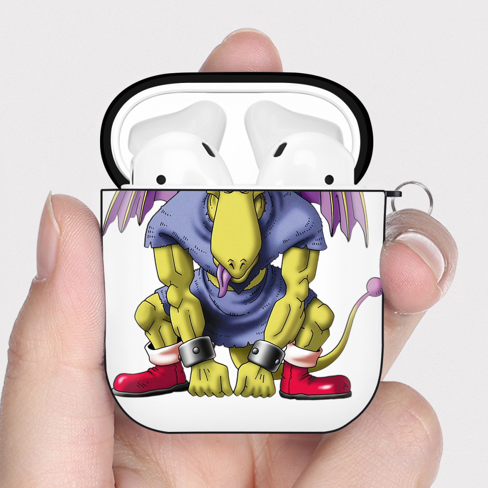 （画像用） ドラゴンクエスト Doragon Kuesuto Dragon Quest AirPods 第2世代保護ケース ハードシェル ブラック 耐衝撃・防指紋・カラビナ付き