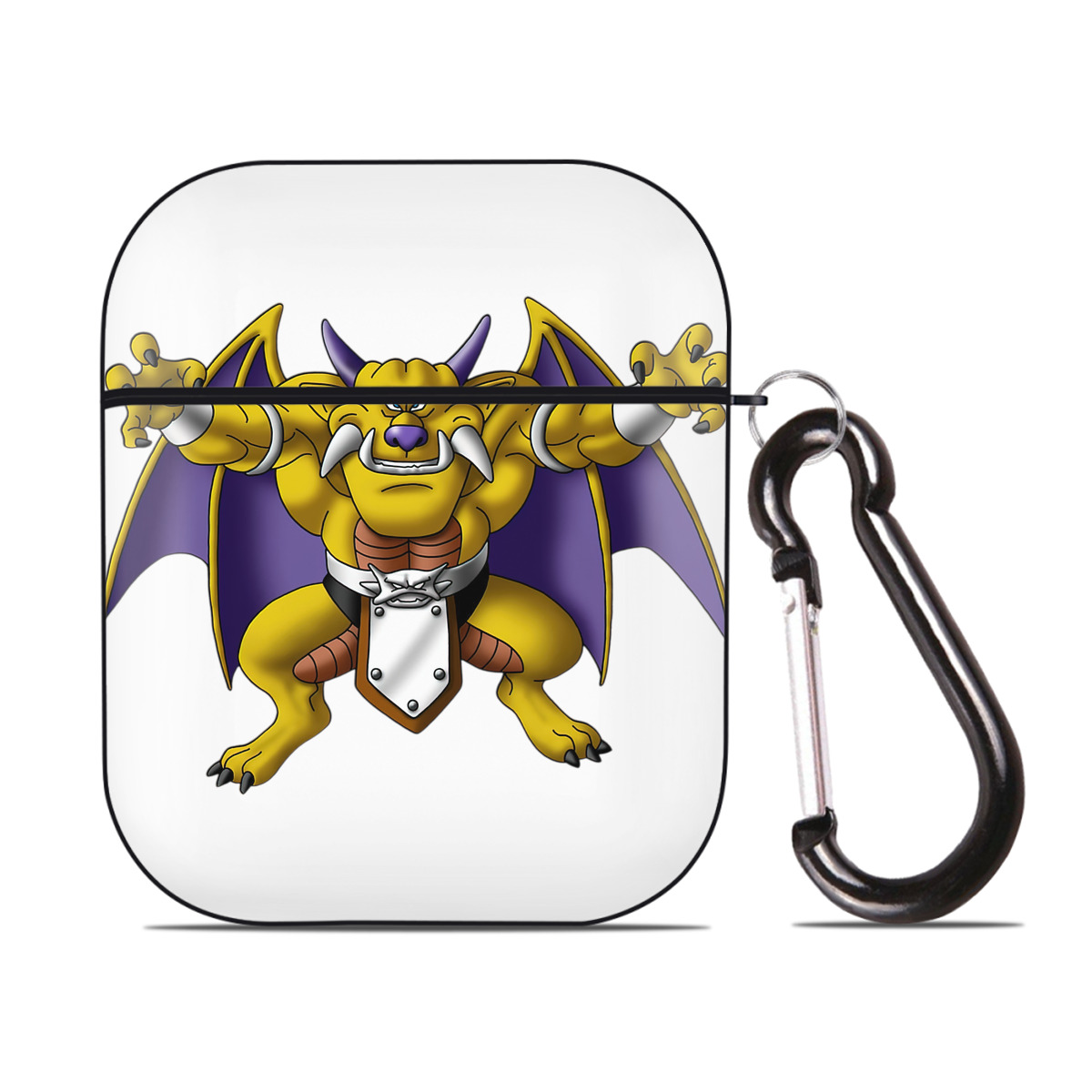 （画像用） ドラゴンクエスト Doragon Kuesuto Dragon Quest AirPods 第2世代保護ケース ハードシェル ブラック 耐衝撃・防指紋・カラビナ付き