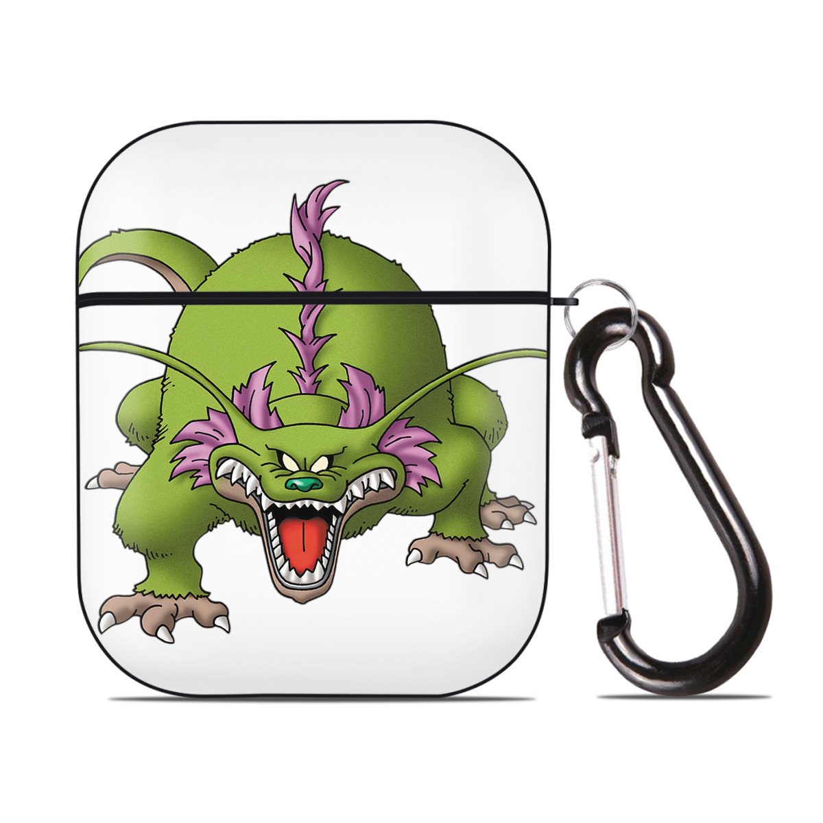 （画像用） ドラゴンクエスト Doragon Kuesuto Dragon Quest AirPods 第2世代保護ケース ハードシェル ブラック 耐衝撃・防指紋・カラビナ付き
