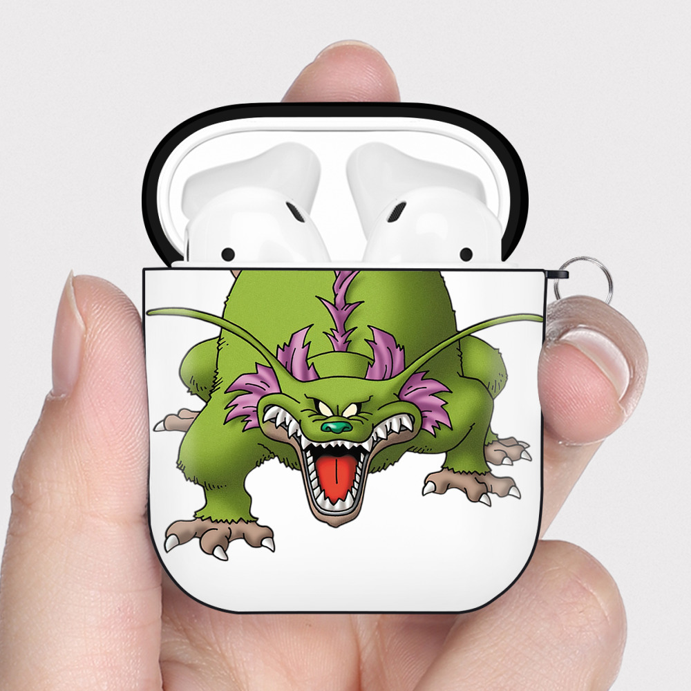 （画像用） ドラゴンクエスト Doragon Kuesuto Dragon Quest AirPods 第2世代保護ケース ハードシェル ブラック 耐衝撃・防指紋・カラビナ付き