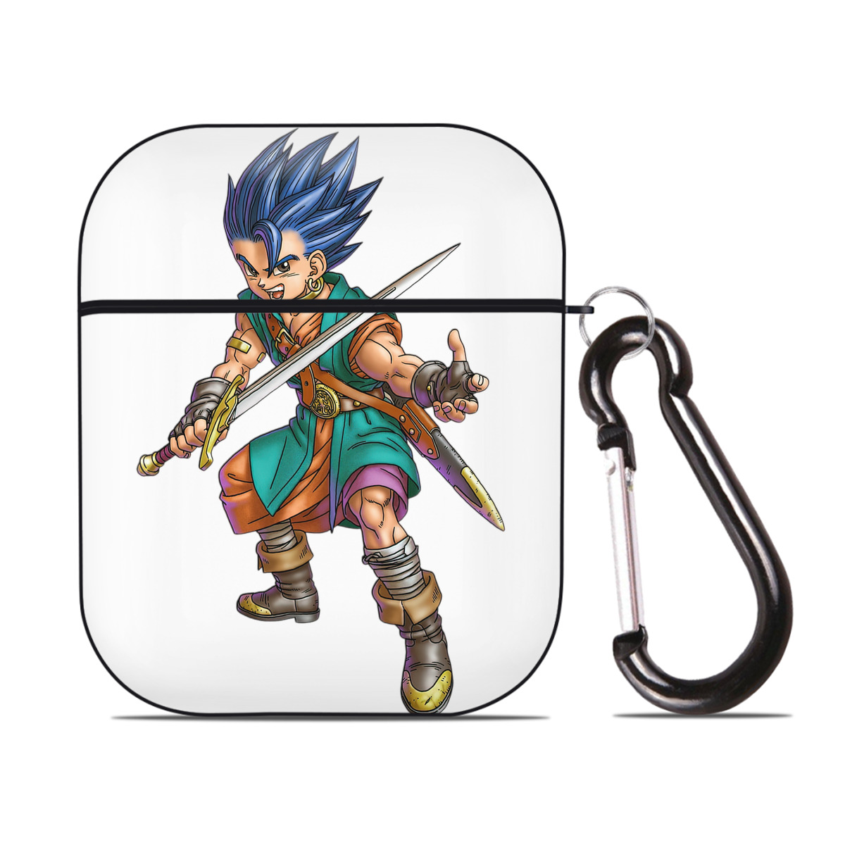 （画像用） ドラゴンクエスト Doragon Kuesuto Dragon Quest AirPods 第2世代保護ケース ハードシェル ブラック 耐衝撃・防指紋・カラビナ付き