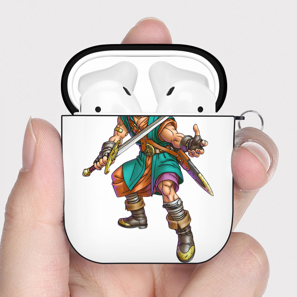 （画像用） ドラゴンクエスト Doragon Kuesuto Dragon Quest AirPods 第2世代保護ケース ハードシェル ブラック 耐衝撃・防指紋・カラビナ付き
