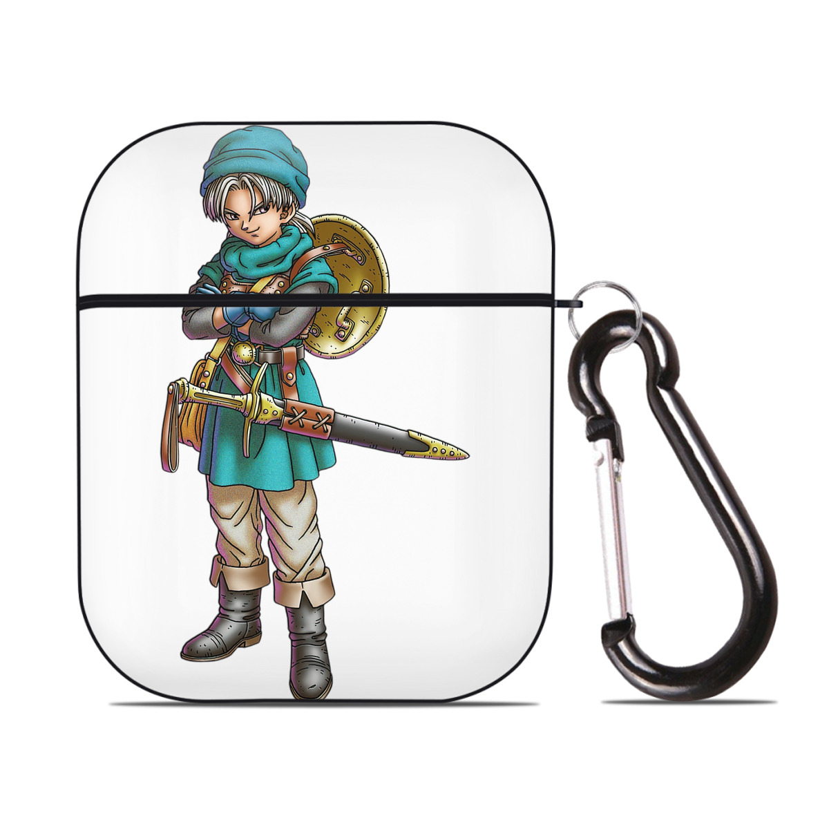 （画像用） ドラゴンクエスト Doragon Kuesuto Dragon Quest AirPods 第2世代保護ケース ハードシェル ブラック 耐衝撃・防指紋・カラビナ付き