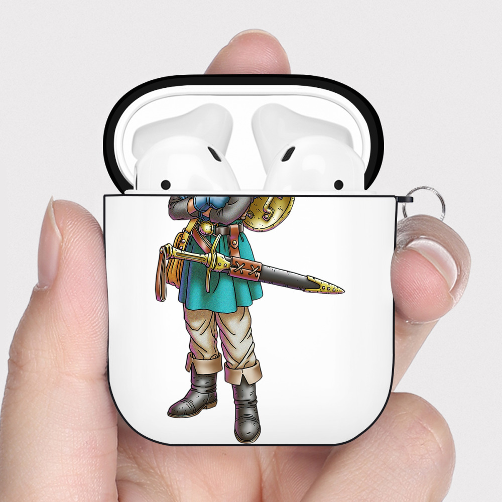 （画像用） ドラゴンクエスト Doragon Kuesuto Dragon Quest AirPods 第2世代保護ケース ハードシェル ブラック 耐衝撃・防指紋・カラビナ付き