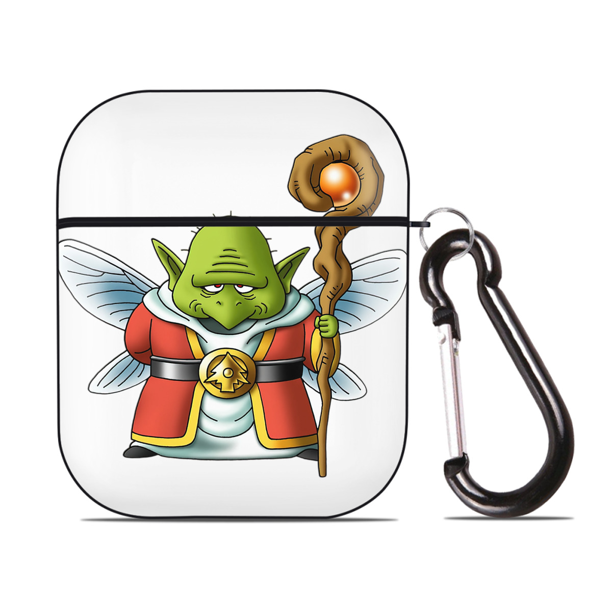 （画像用） ドラゴンクエスト Doragon Kuesuto Dragon Quest AirPods 第2世代保護ケース ハードシェル ブラック 耐衝撃・防指紋・カラビナ付き