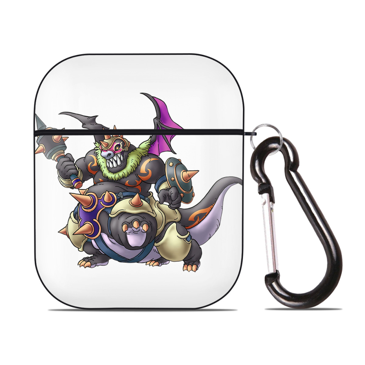 （画像用） ドラゴンクエスト Doragon Kuesuto Dragon Quest AirPods 第2世代保護ケース ハードシェル ブラック 耐衝撃・防指紋・カラビナ付き