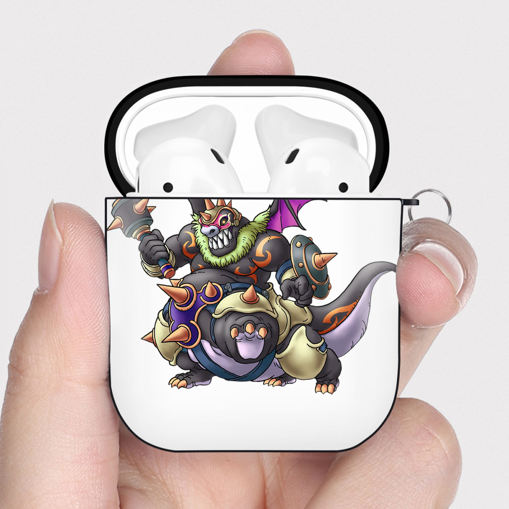 （画像用） ドラゴンクエスト Doragon Kuesuto Dragon Quest AirPods 第2世代保護ケース ハードシェル ブラック 耐衝撃・防指紋・カラビナ付き