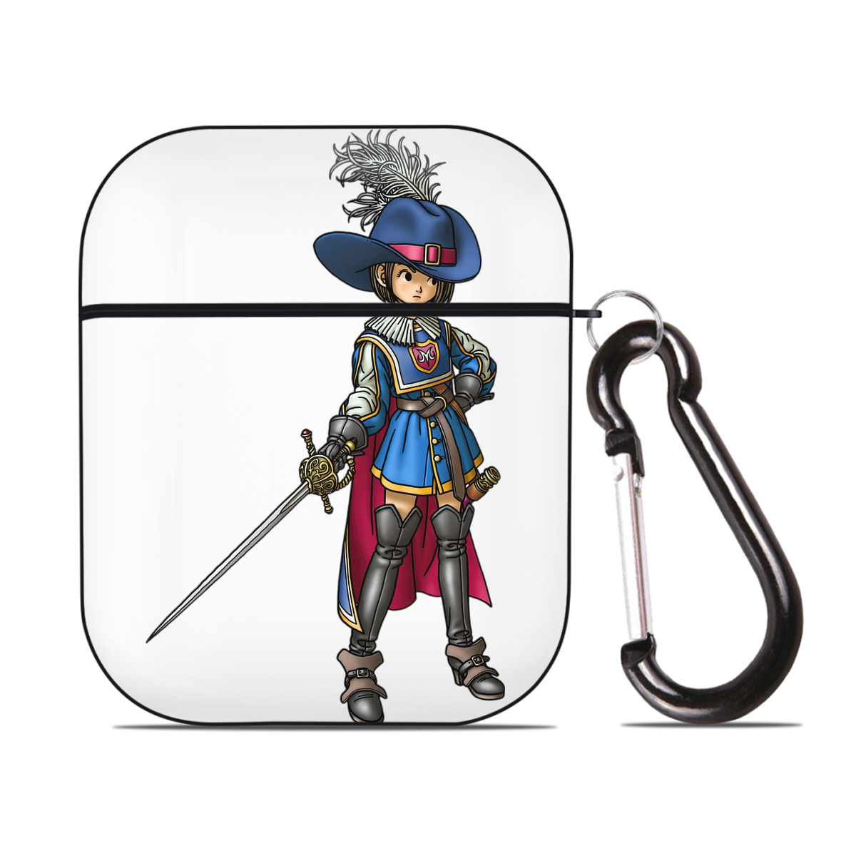 （画像用） ドラゴンクエスト Doragon Kuesuto Dragon Quest AirPods 第2世代保護ケース ハードシェル ブラック 耐衝撃・防指紋・カラビナ付き