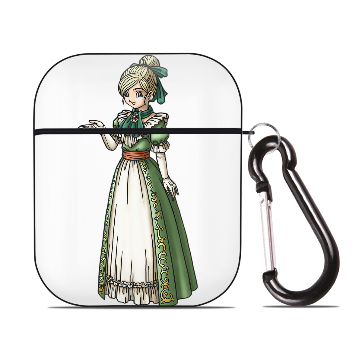 （画像用） ドラゴンクエスト Doragon Kuesuto Dragon Quest AirPods 第2世代保護ケース ハードシェル ブラック 耐衝撃・防指紋・カラビナ付き