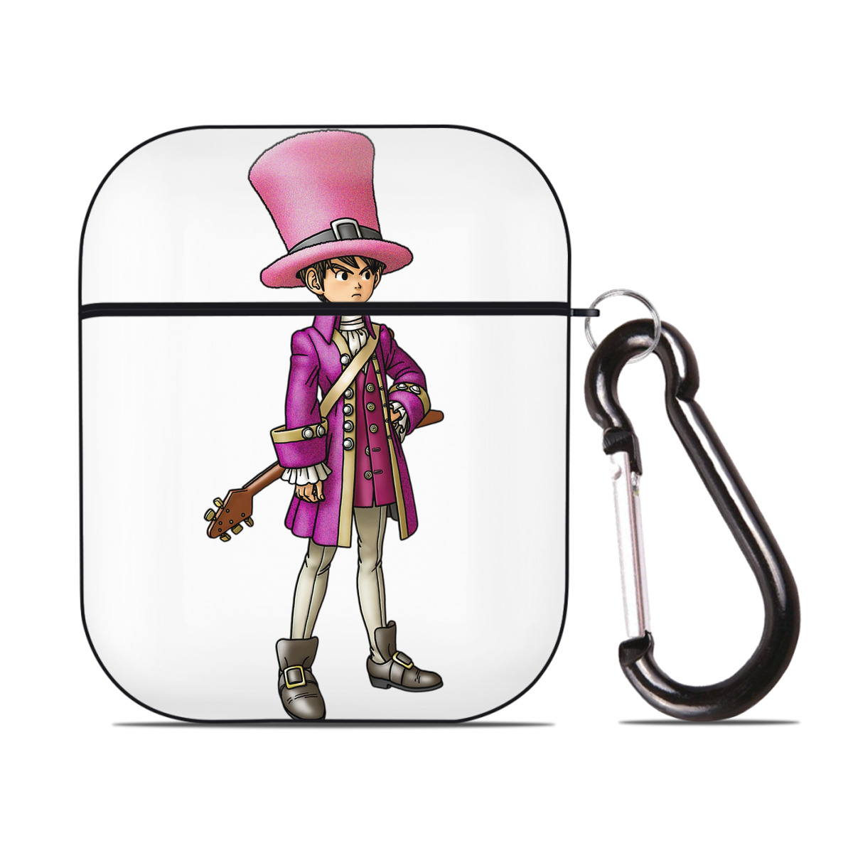 （画像用） ドラゴンクエスト Doragon Kuesuto Dragon Quest AirPods 第2世代保護ケース ハードシェル ブラック 耐衝撃・防指紋・カラビナ付き