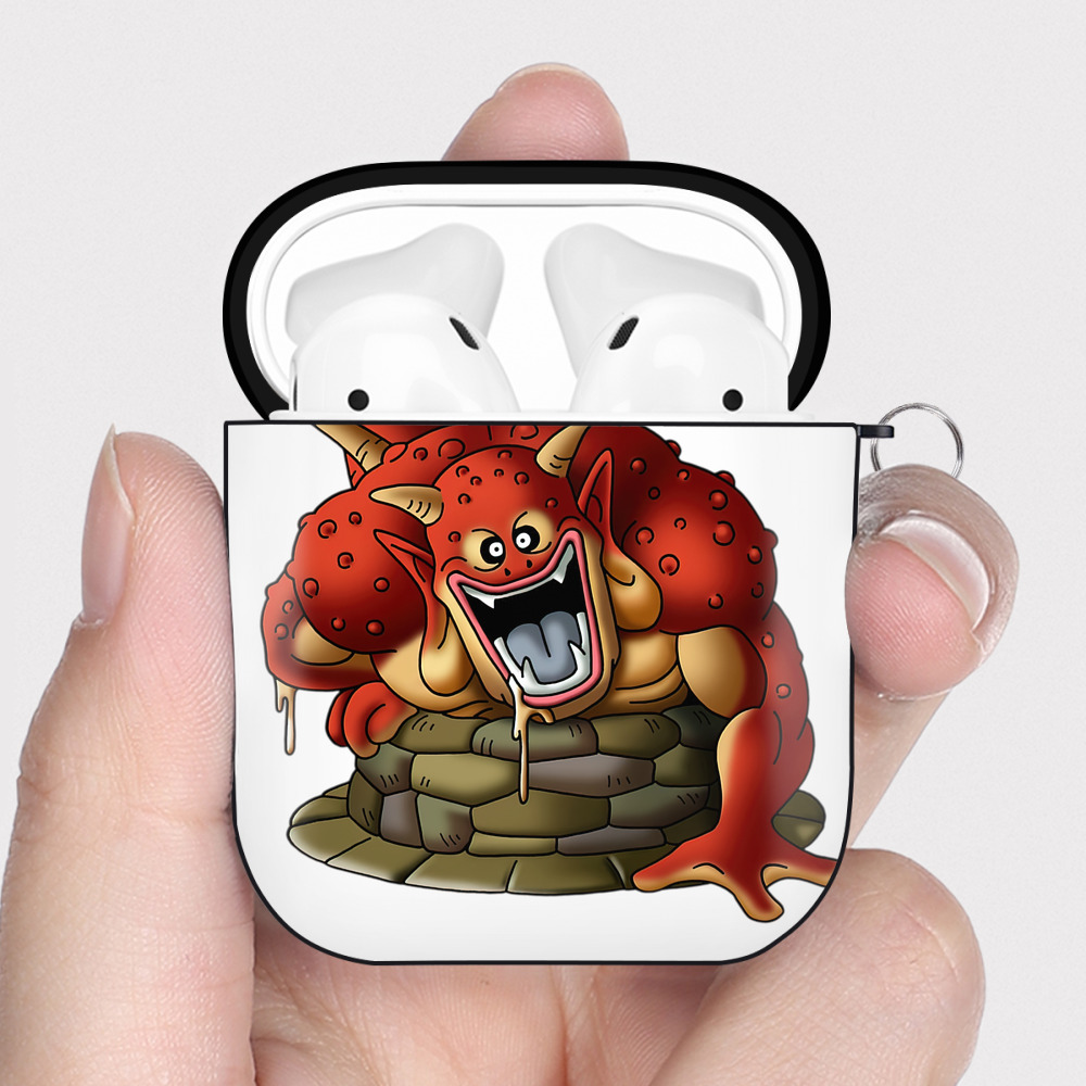（画像用） ドラゴンクエスト Doragon Kuesuto Dragon Quest AirPods 第2世代保護ケース ハードシェル ブラック 耐衝撃・防指紋・カラビナ付き