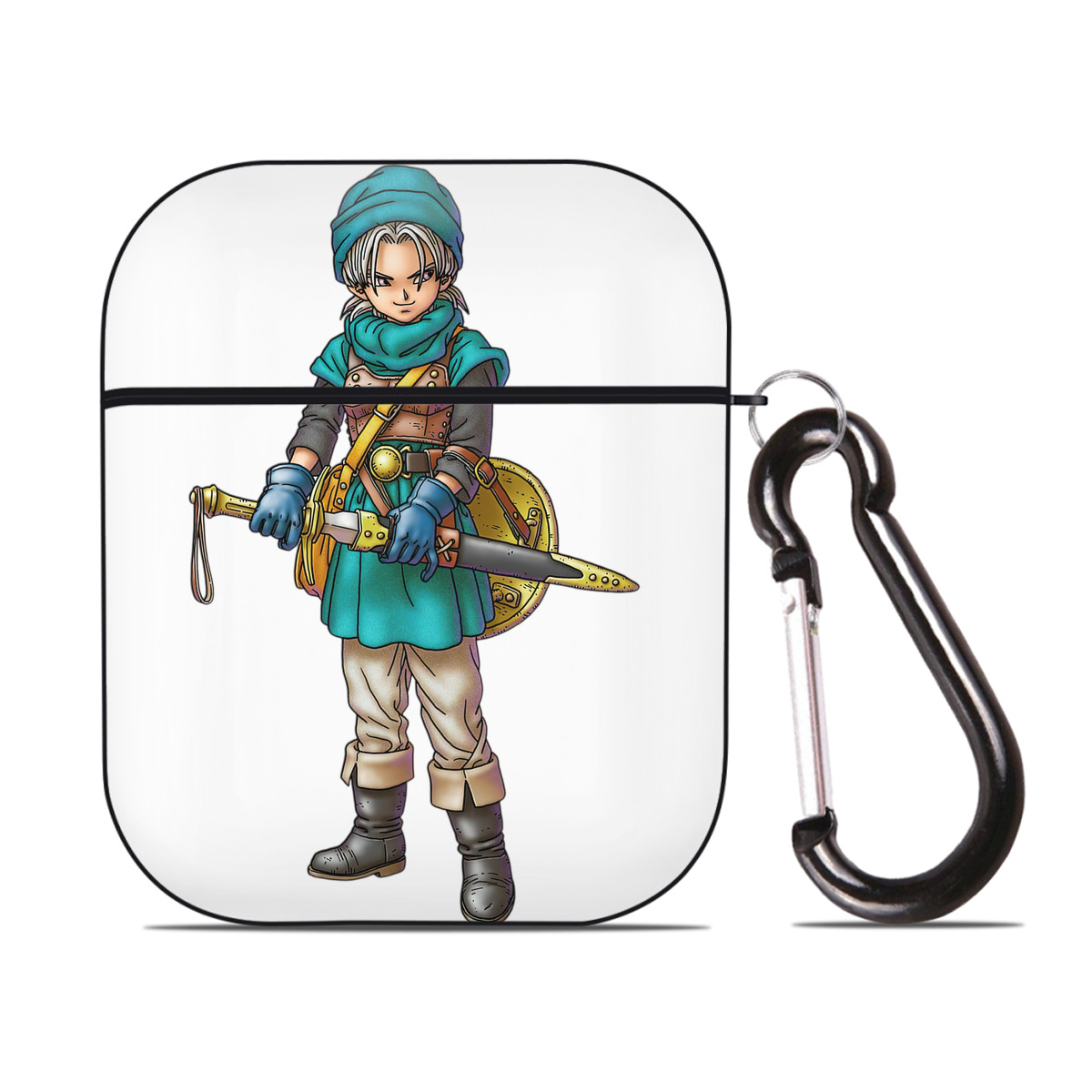（画像用） ドラゴンクエスト Doragon Kuesuto Dragon Quest AirPods 第2世代保護ケース ハードシェル ブラック 耐衝撃・防指紋・カラビナ付き