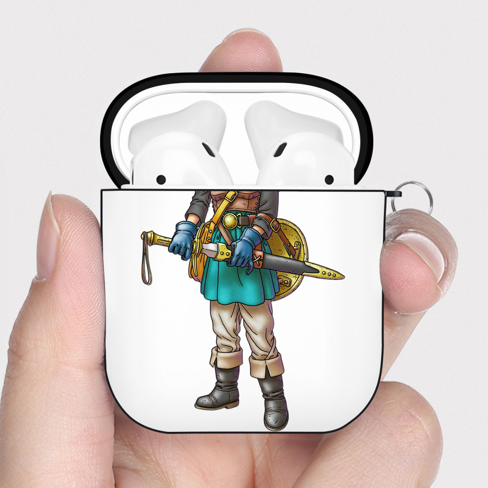 （画像用） ドラゴンクエスト Doragon Kuesuto Dragon Quest AirPods 第2世代保護ケース ハードシェル ブラック 耐衝撃・防指紋・カラビナ付き