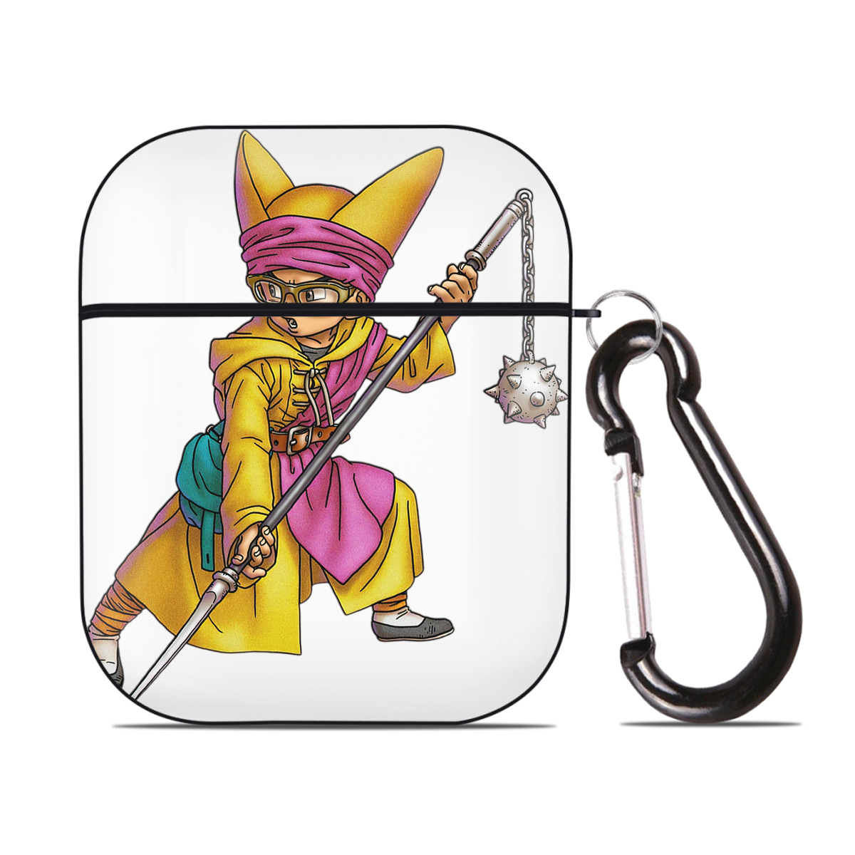 （画像用） ドラゴンクエスト Doragon Kuesuto Dragon Quest AirPods 第2世代保護ケース ハードシェル ブラック 耐衝撃・防指紋・カラビナ付き