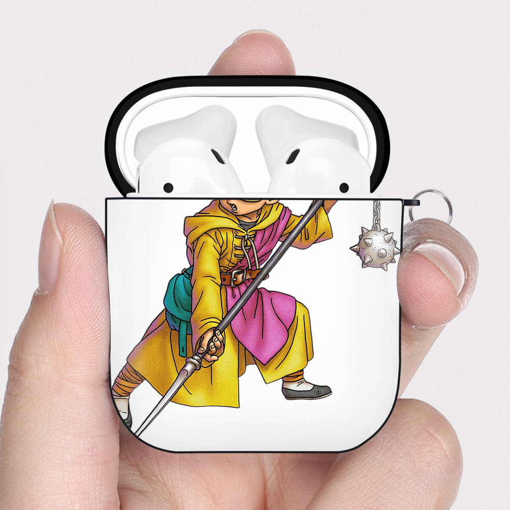 （画像用） ドラゴンクエスト Doragon Kuesuto Dragon Quest AirPods 第2世代保護ケース ハードシェル ブラック 耐衝撃・防指紋・カラビナ付き