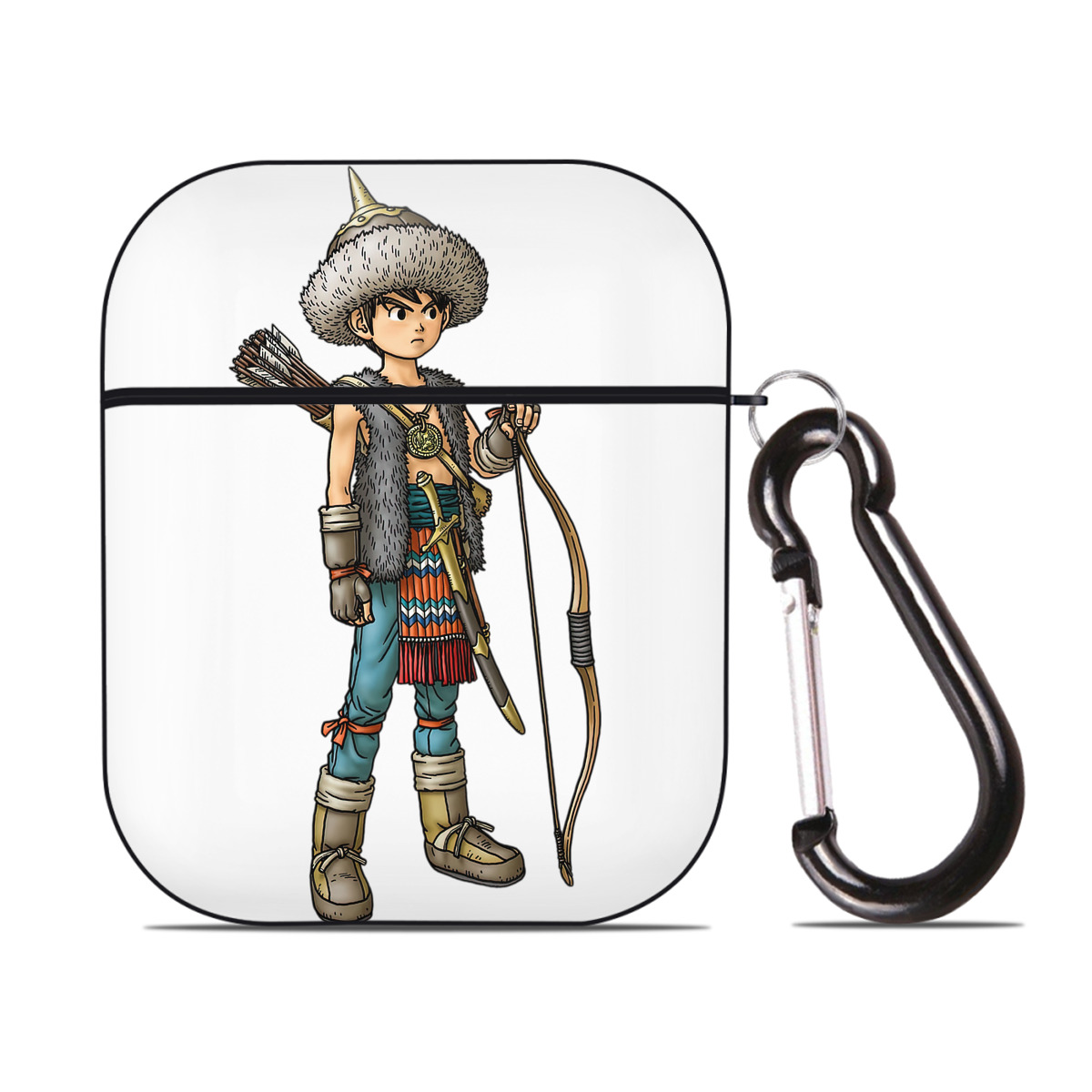 （画像用） ドラゴンクエスト Doragon Kuesuto Dragon Quest AirPods 第2世代保護ケース ハードシェル ブラック 耐衝撃・防指紋・カラビナ付き