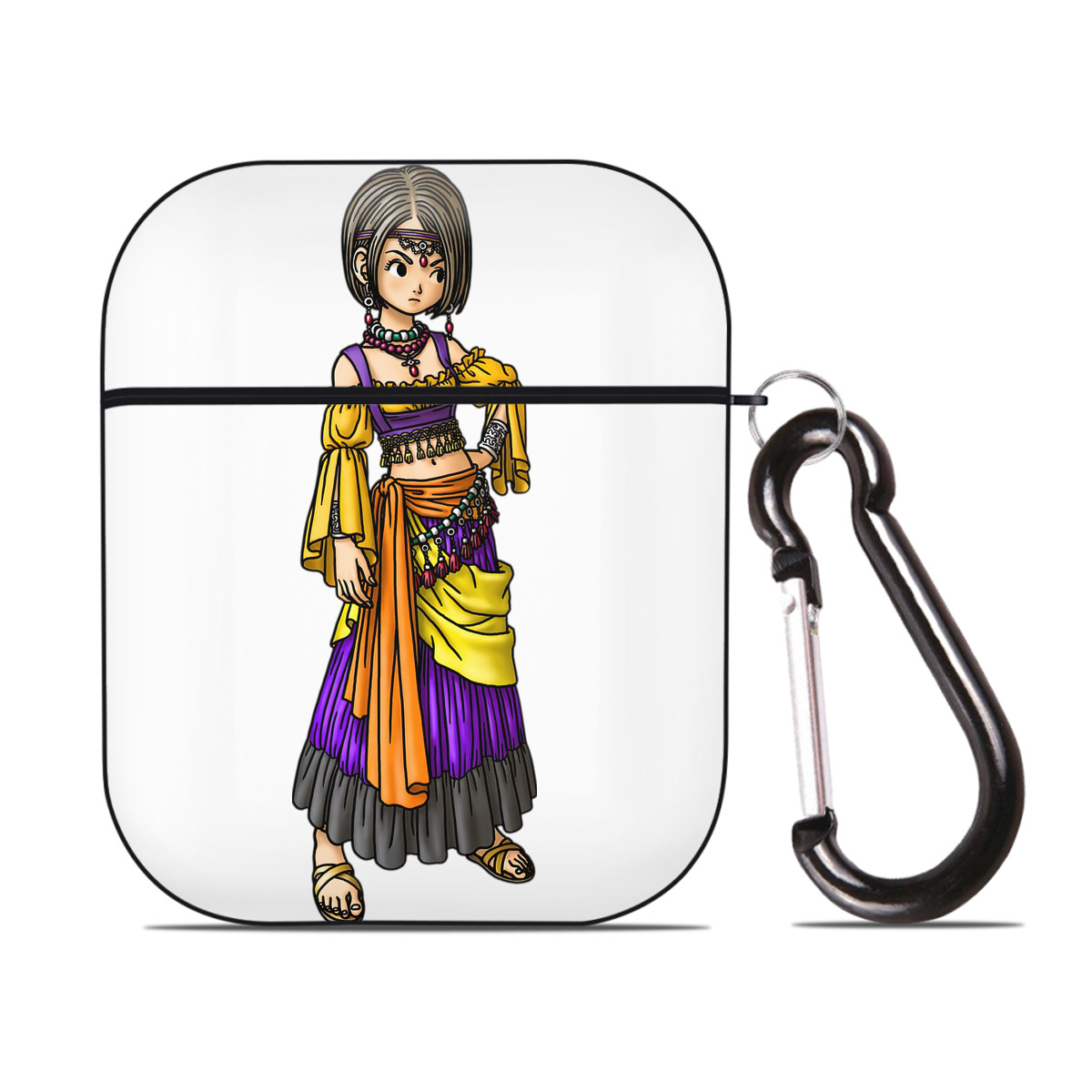 （画像用） ドラゴンクエスト Doragon Kuesuto Dragon Quest AirPods 第2世代保護ケース ハードシェル ブラック 耐衝撃・防指紋・カラビナ付き