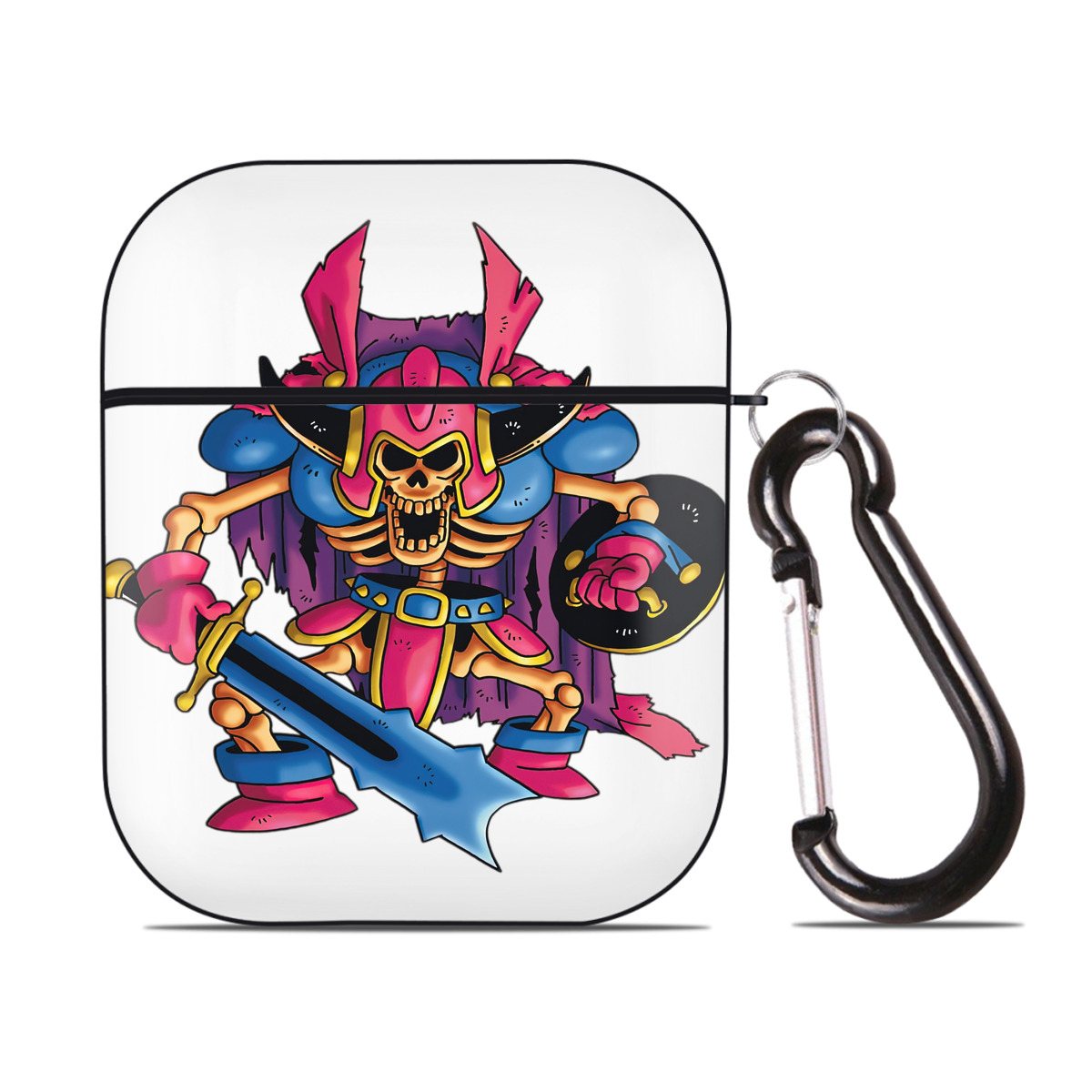 （画像用） ドラゴンクエスト Doragon Kuesuto Dragon Quest AirPods 第2世代保護ケース ハードシェル ブラック 耐衝撃・防指紋・カラビナ付き