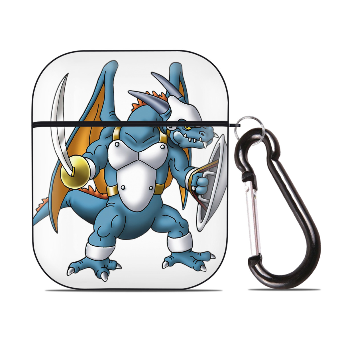 （画像用） ドラゴンクエスト Doragon Kuesuto Dragon Quest AirPods 第2世代保護ケース ハードシェル ブラック 耐衝撃・防指紋・カラビナ付き