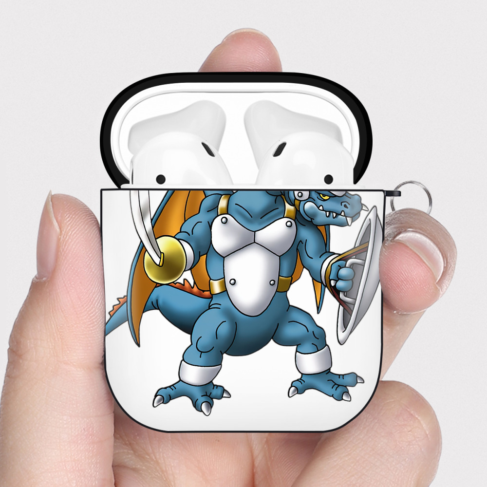（画像用） ドラゴンクエスト Doragon Kuesuto Dragon Quest AirPods 第2世代保護ケース ハードシェル ブラック 耐衝撃・防指紋・カラビナ付き