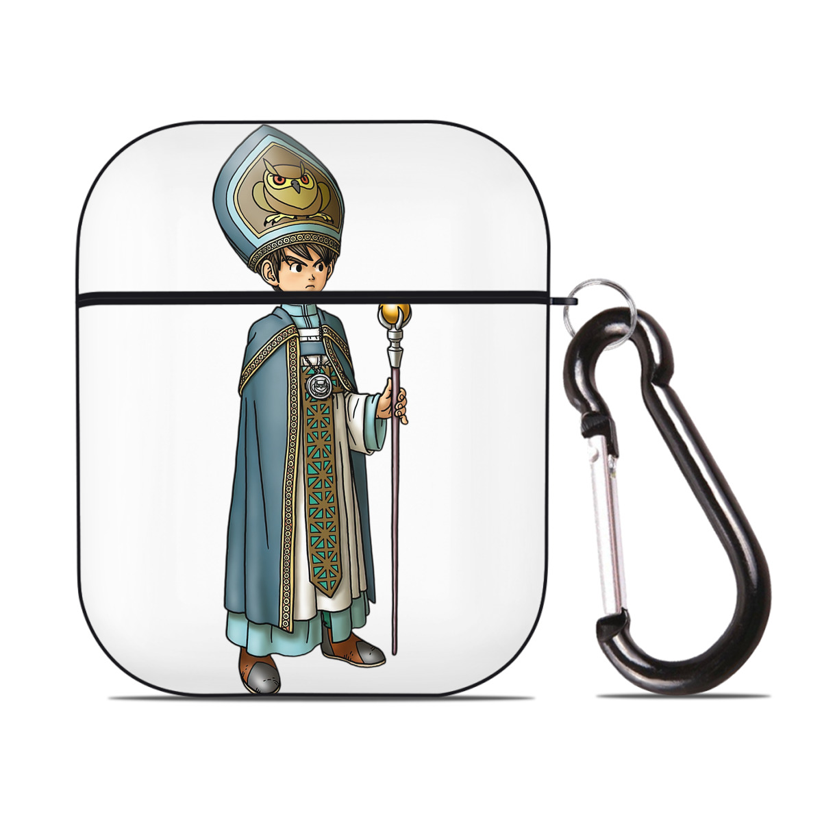 （画像用） ドラゴンクエスト Doragon Kuesuto Dragon Quest AirPods 第2世代保護ケース ハードシェル ブラック 耐衝撃・防指紋・カラビナ付き