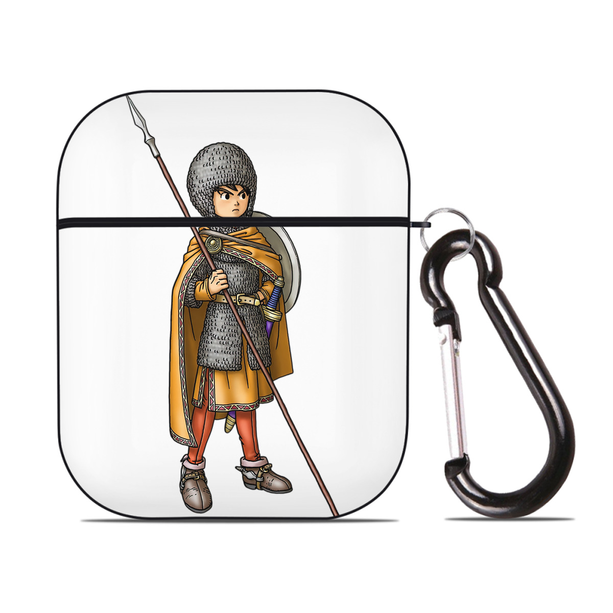 （画像用） ドラゴンクエスト Doragon Kuesuto Dragon Quest AirPods 第2世代保護ケース ハードシェル ブラック 耐衝撃・防指紋・カラビナ付き