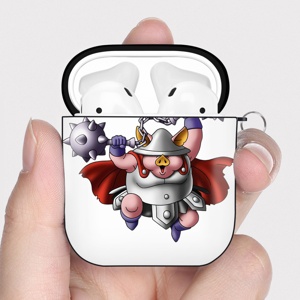 （画像用） ドラゴンクエスト Doragon Kuesuto Dragon Quest AirPods 第2世代保護ケース ハードシェル ブラック 耐衝撃・防指紋・カラビナ付き