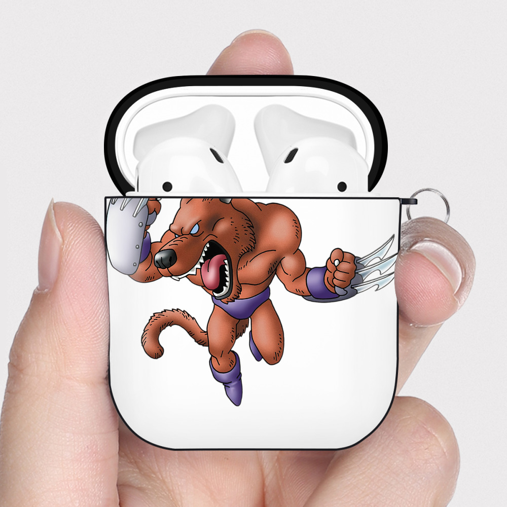 （画像用） ドラゴンクエスト Doragon Kuesuto Dragon Quest AirPods 第2世代保護ケース ハードシェル ブラック 耐衝撃・防指紋・カラビナ付き