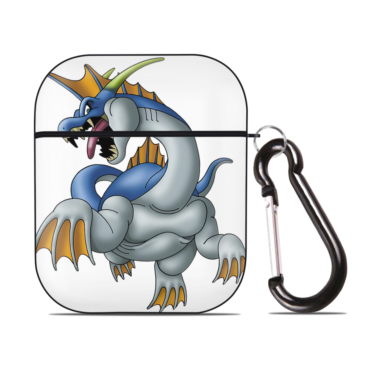 （画像用） ドラゴンクエスト Doragon Kuesuto Dragon Quest AirPods 第2世代保護ケース ハードシェル ブラック 耐衝撃・防指紋・カラビナ付き