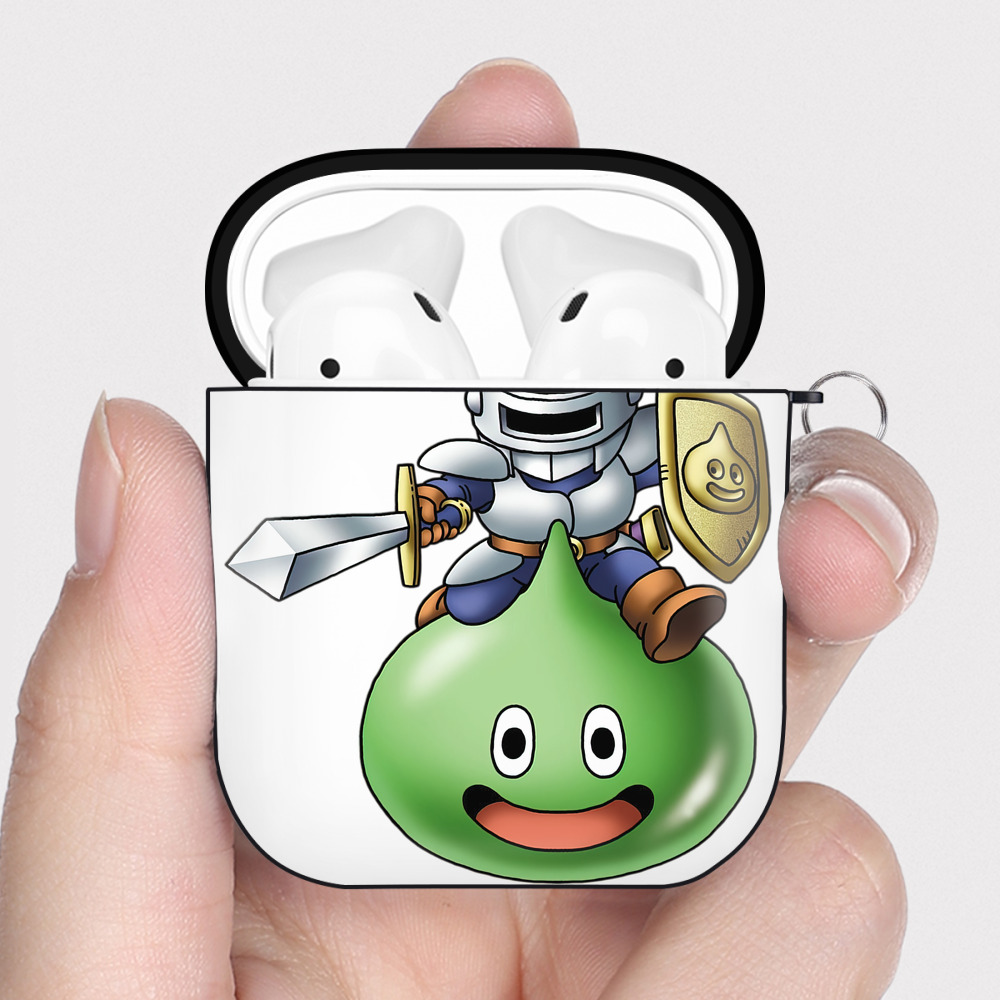 （画像用） ドラゴンクエスト Doragon Kuesuto Dragon Quest AirPods 第2世代保護ケース ハードシェル ブラック 耐衝撃・防指紋・カラビナ付き