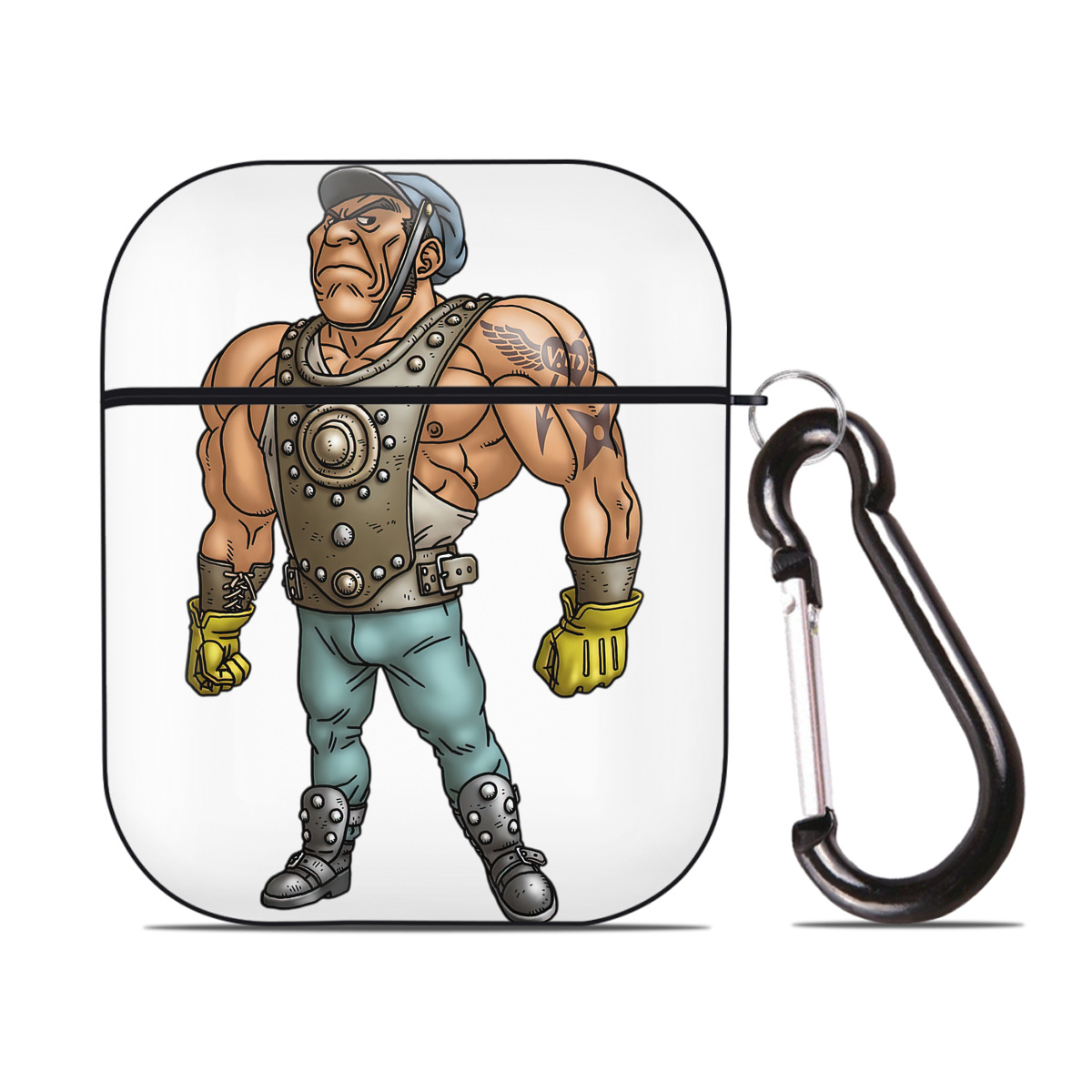 （画像用） ドラゴンクエスト Doragon Kuesuto Dragon Quest AirPods 第2世代保護ケース ハードシェル ブラック 耐衝撃・防指紋・カラビナ付き
