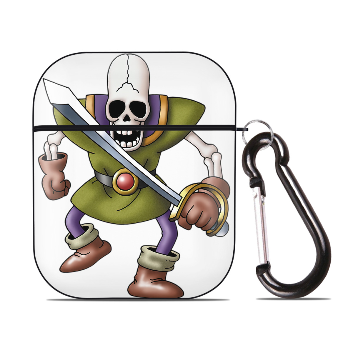 （画像用） ドラゴンクエスト Doragon Kuesuto Dragon Quest AirPods 第2世代保護ケース ハードシェル ブラック 耐衝撃・防指紋・カラビナ付き