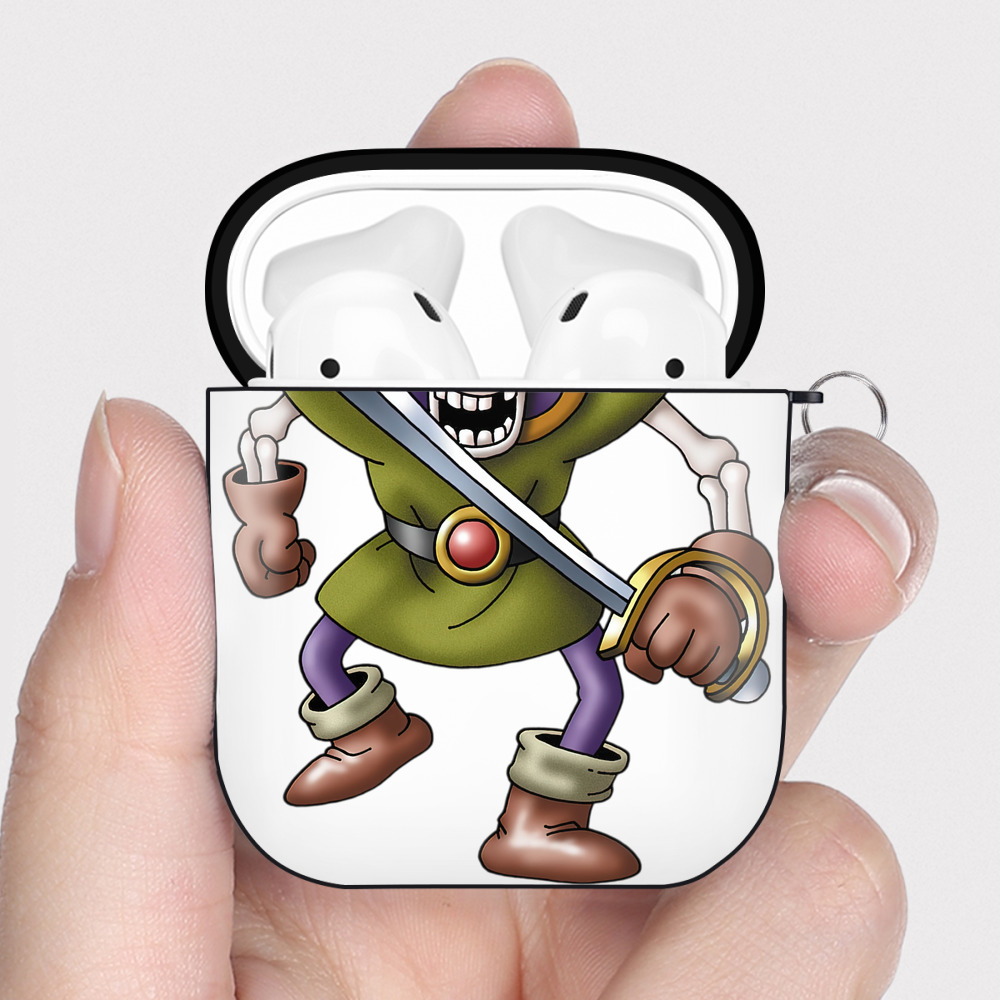 （画像用） ドラゴンクエスト Doragon Kuesuto Dragon Quest AirPods 第2世代保護ケース ハードシェル ブラック 耐衝撃・防指紋・カラビナ付き