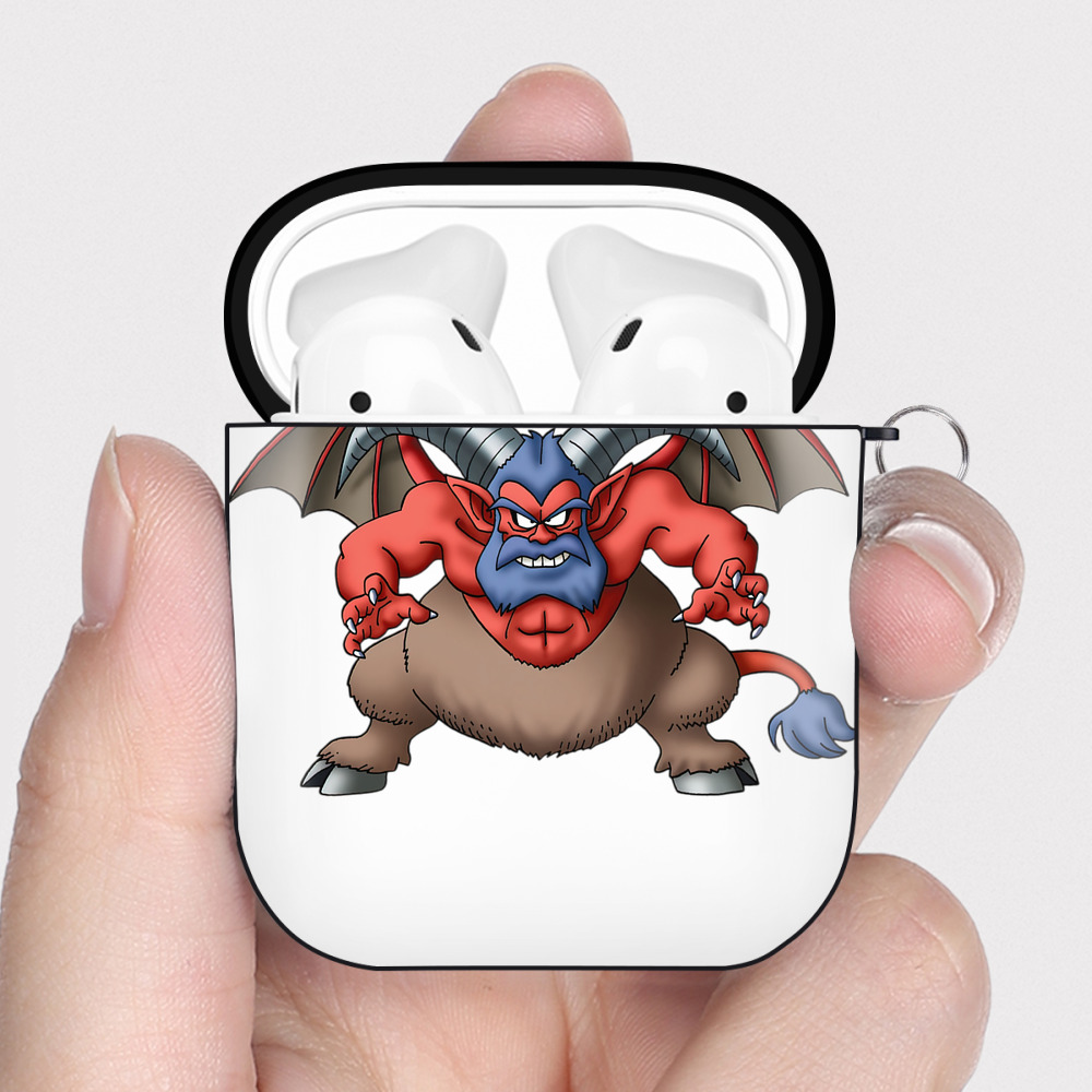 （画像用） ドラゴンクエスト Doragon Kuesuto Dragon Quest AirPods 第2世代保護ケース ハードシェル ブラック 耐衝撃・防指紋・カラビナ付き