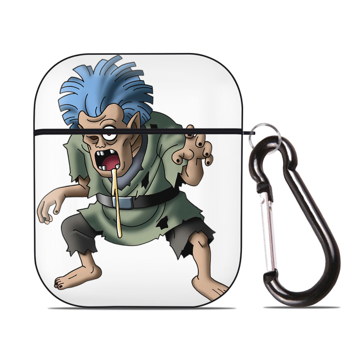 （画像用） ドラゴンクエスト Doragon Kuesuto Dragon Quest AirPods 第2世代保護ケース ハードシェル ブラック 耐衝撃・防指紋・カラビナ付き